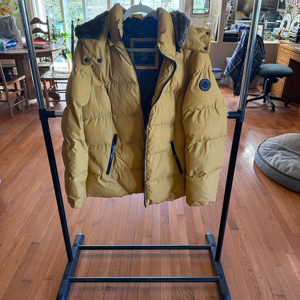 Yellow Women's Puffer Jacket with Hood XLarge